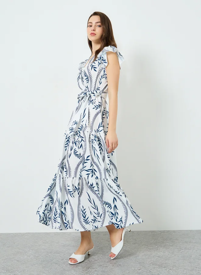 Take Two Women Leaf Print Tiered Maxi Dress